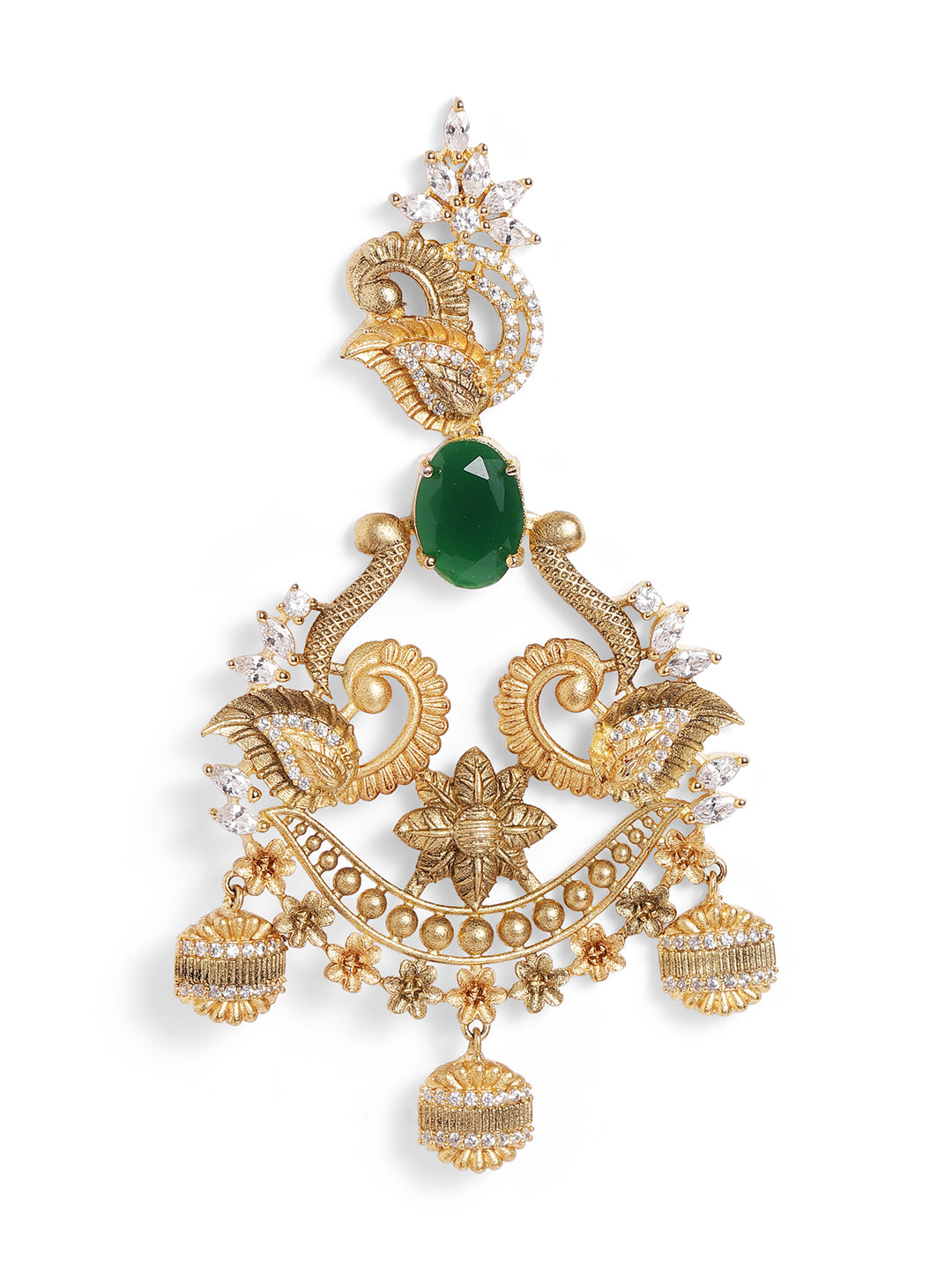 Ishin Temple Elegance Gold Plated Necklace Jhumkis Earrings Jewellery Set