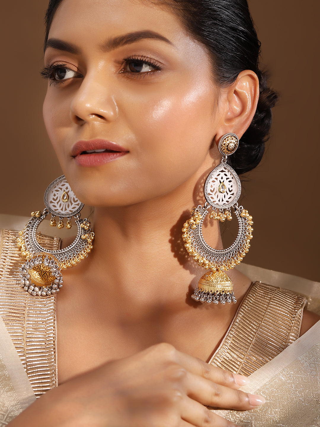 Ishin Multi Colour Silver Plated Jhumka Earring