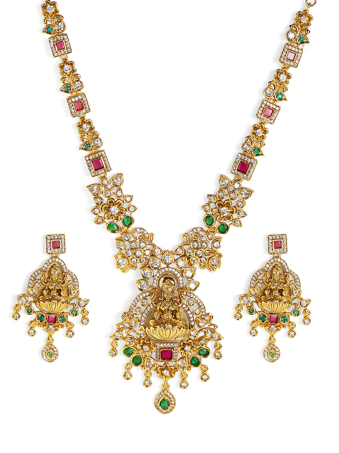 Ishin Twin Peacocks Elegance Floral Design Choker Necklace and Drop Earrings Jewellery Set