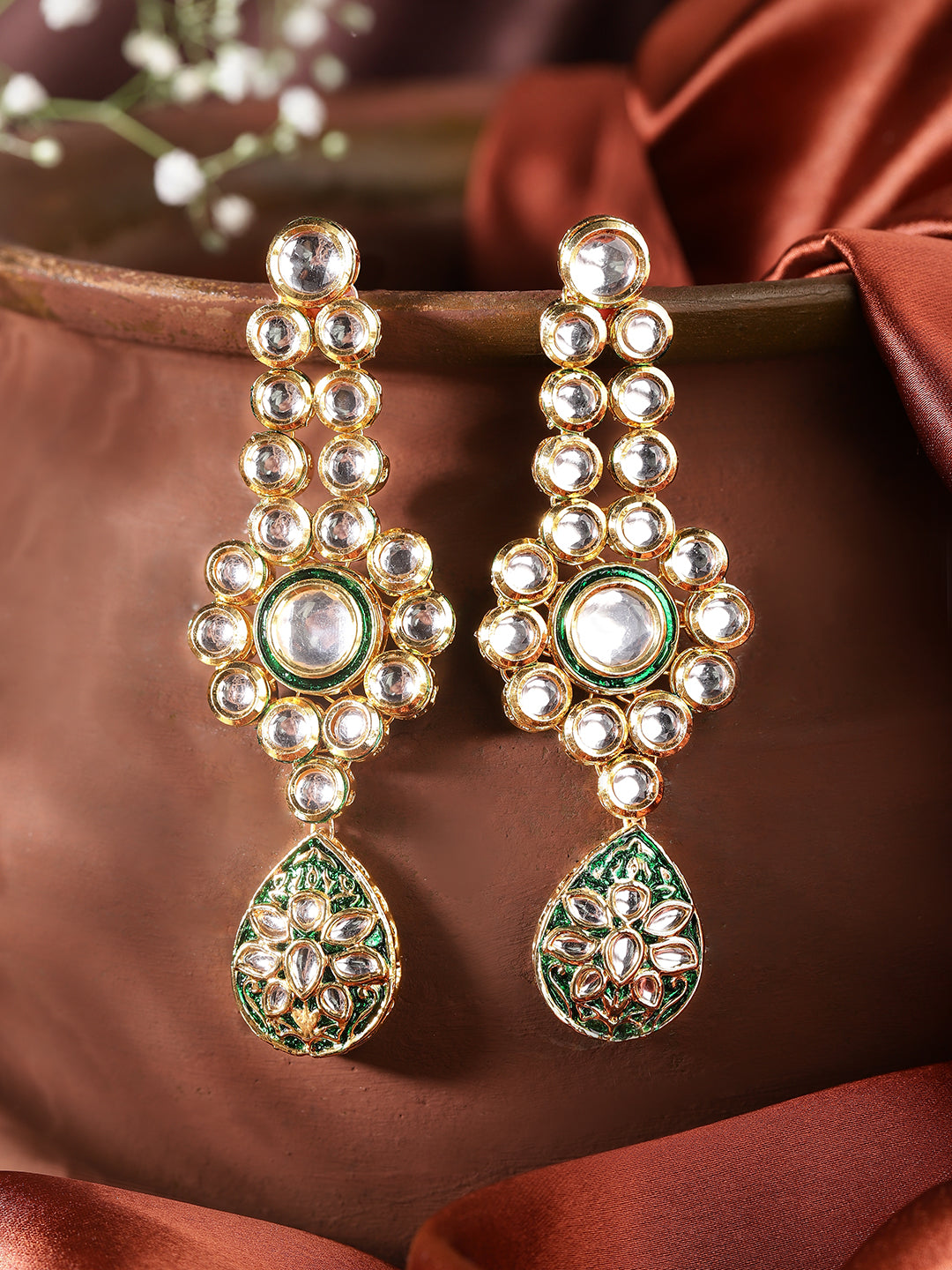 Ishin White Colour Gold plated Kundan Drop Earring