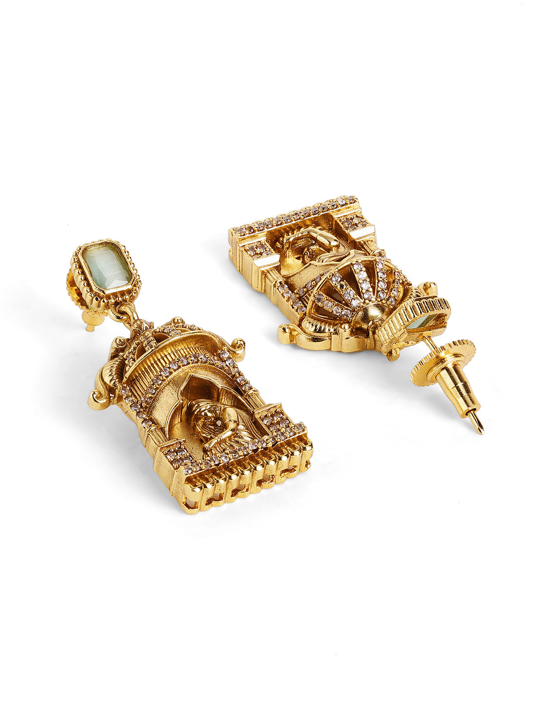 Ishin Carved Floral Design Gold Plated Necklace Drop Style Earrings Jewellery Set
