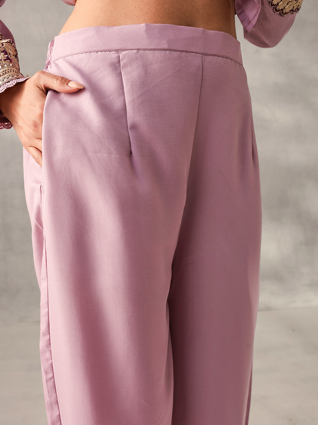 Rich Lilac Roman Silk Zari Embroidered Straight Fit Kurta Set with Dupatta