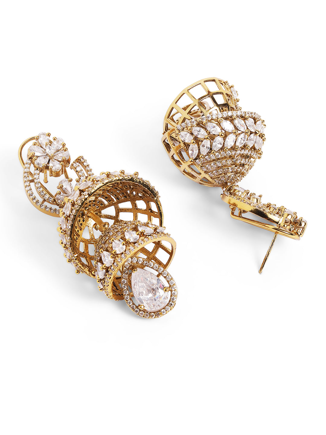Ishin White  Colour Gold Plated AD Jhumka Earring