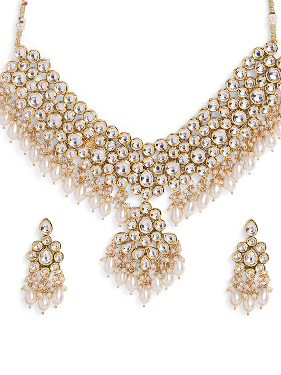 Ishin White Colour Gold plated Kundan Jewellery set