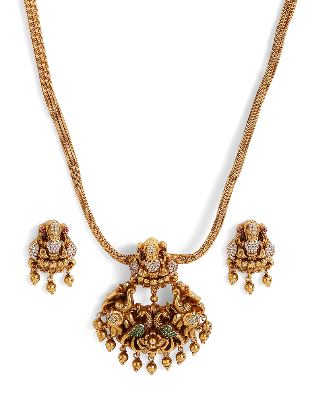 Ishin Mint Stoned Kemp Elegance Gold Plated Necklace Drop Earrings Jewellery Set