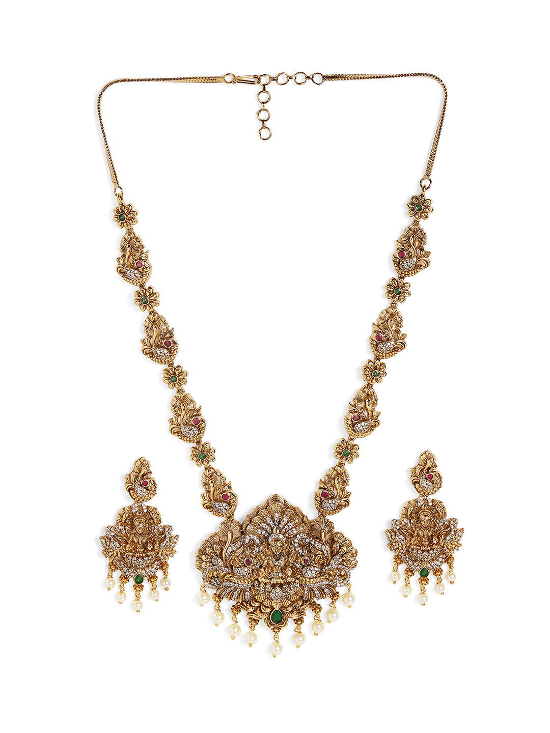 Ishin AD Elegance Green Beads Gold Plated Necklace and Drop Earrings Jewellery Set