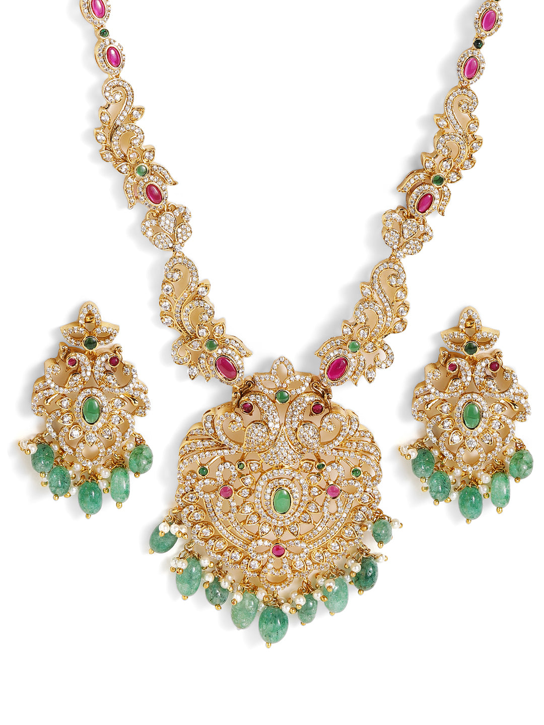 Ishin Goddess Pattern Floral Style Gold Plated Necklace and Drop Earrings Jewellery Set