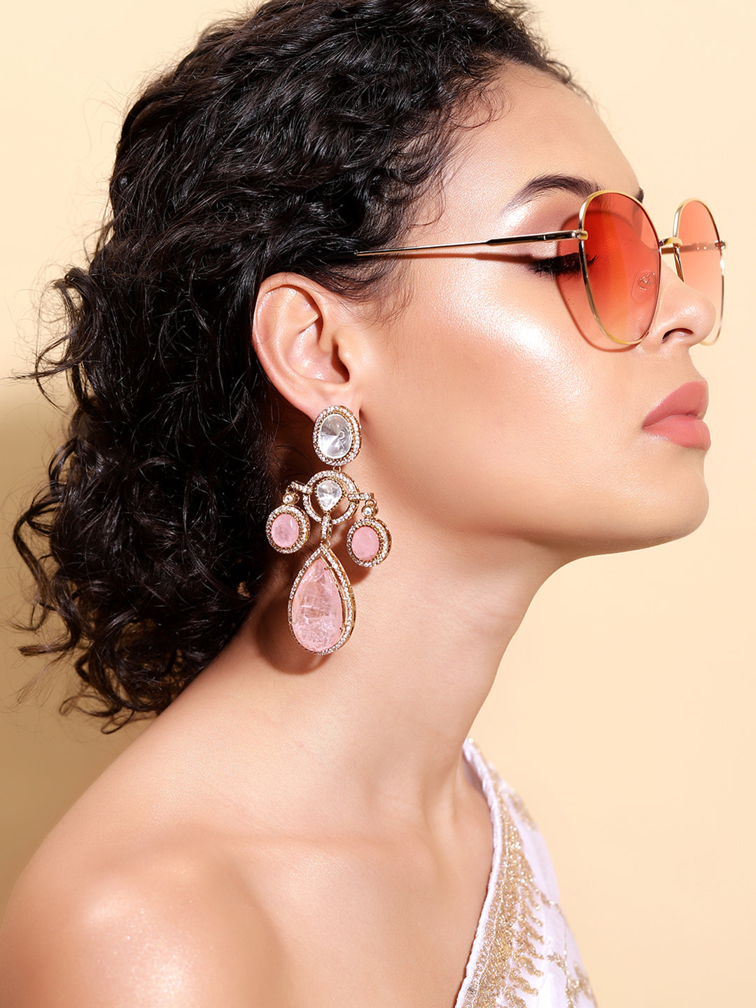 Ishin Pink  Colour Gold Plated Drop Earring