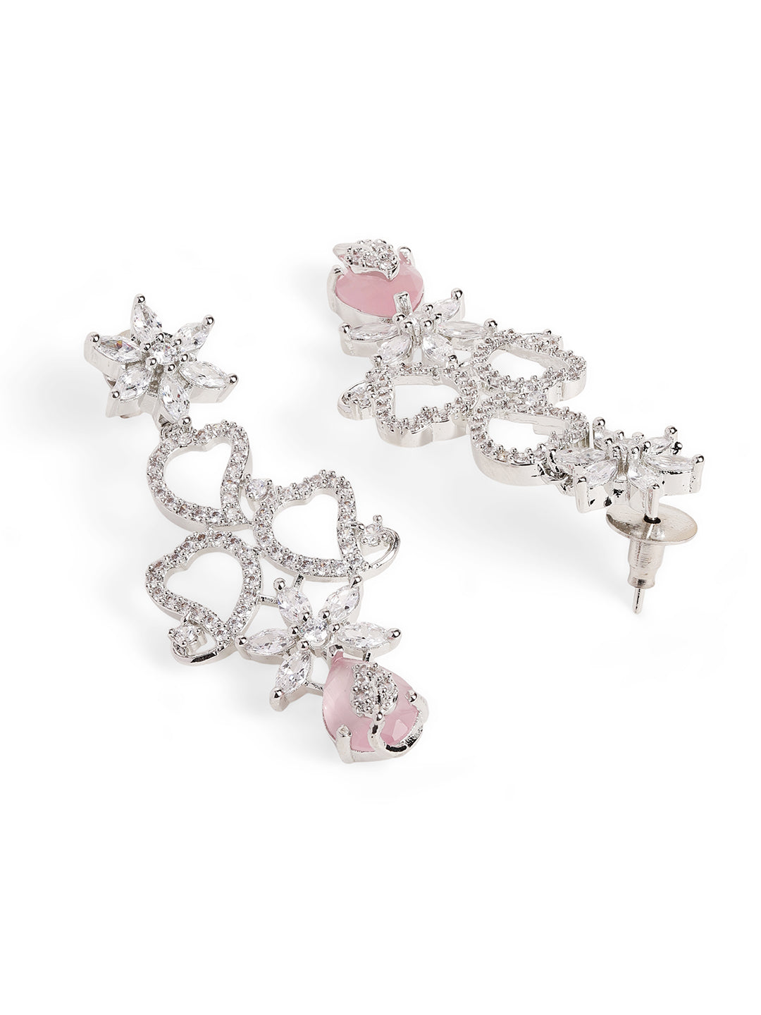Ishin Pink Colour Silver Plated American Diamond Jewellery Set