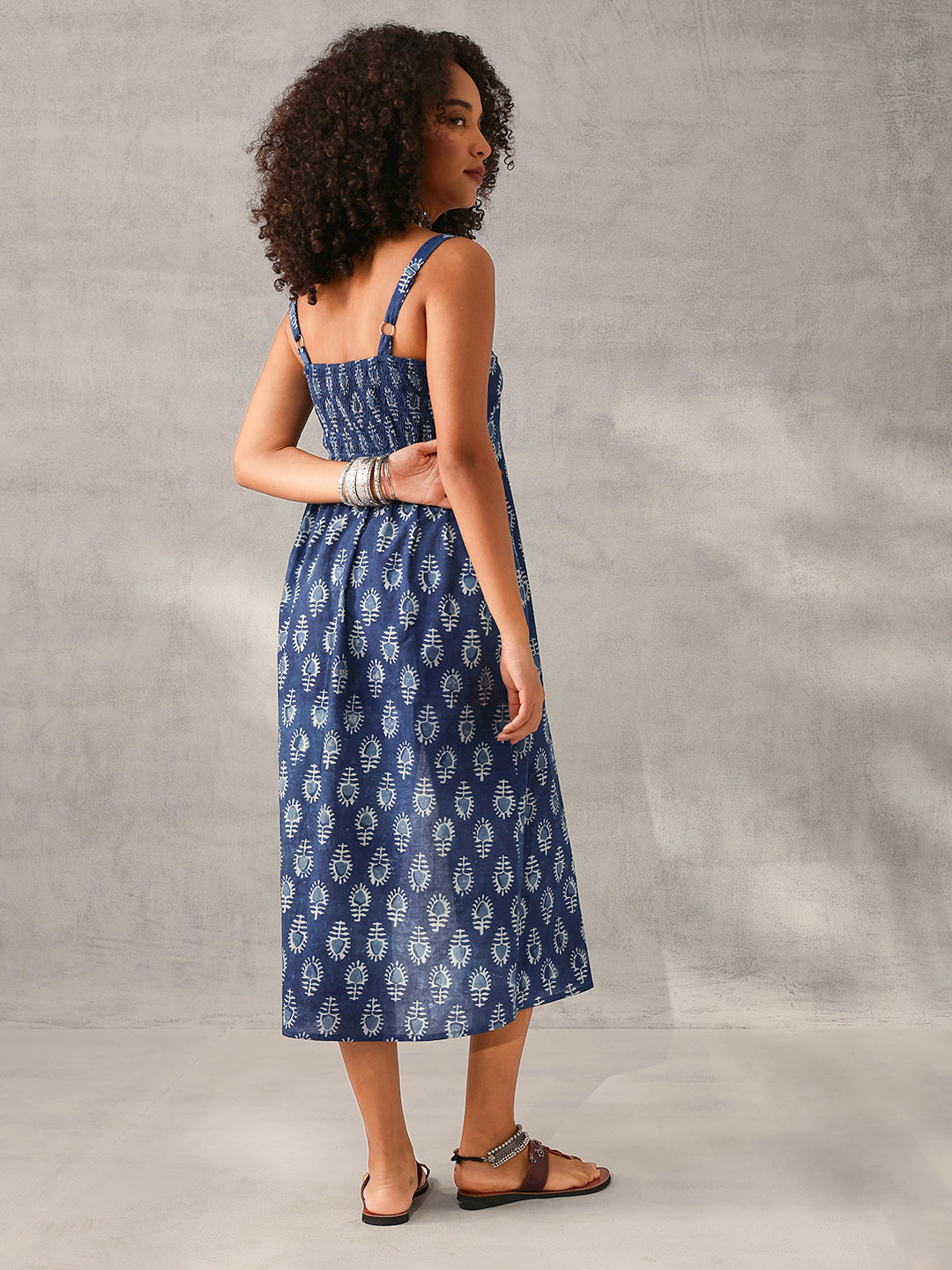 Graceful Indigo cotton Printed Regular Fit Dress