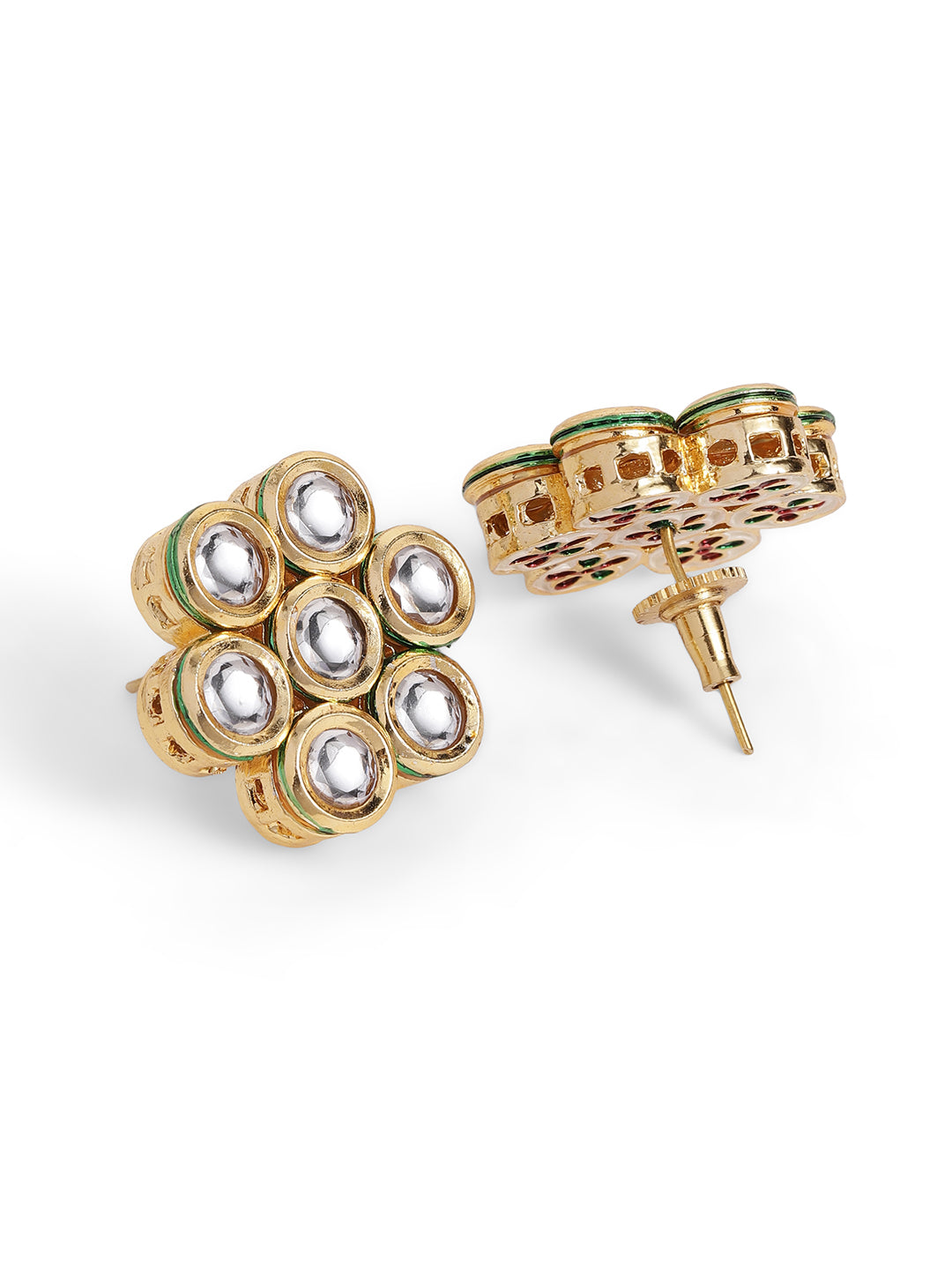 Ishin White Colour Gold plated Kundan Studs Earring