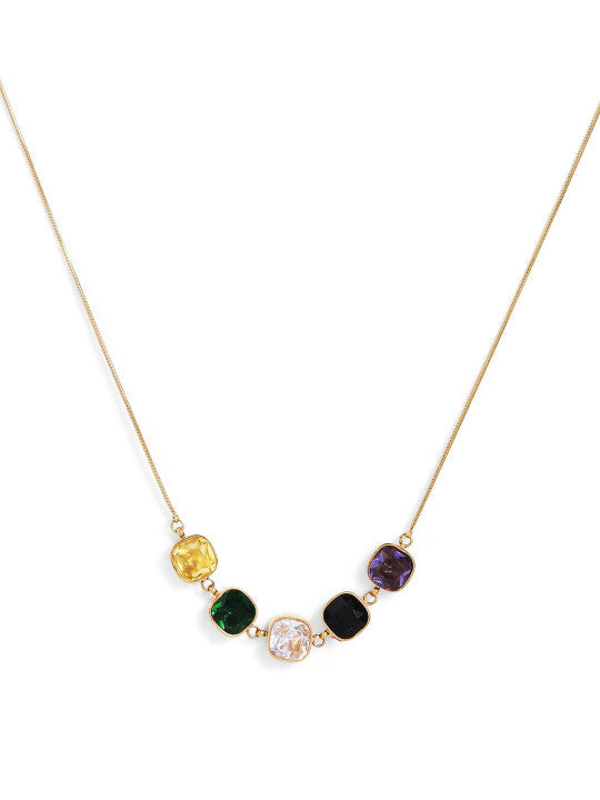 Ishin Multi  Colour Gold Plated Artificial Stones And Beads Chain