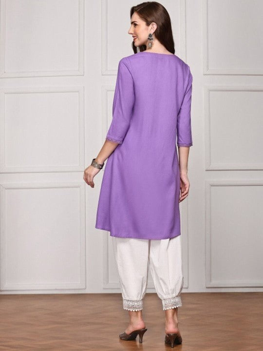 Comfy Lavender Viscose Rayon Floral Printed Aline Fit Kurta