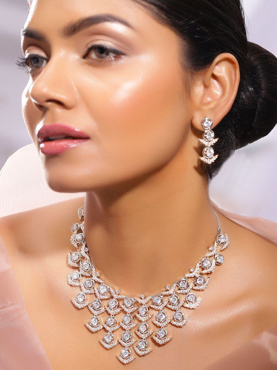 Ishin White  Colour Silver Plated American Diamond Jewellery Set