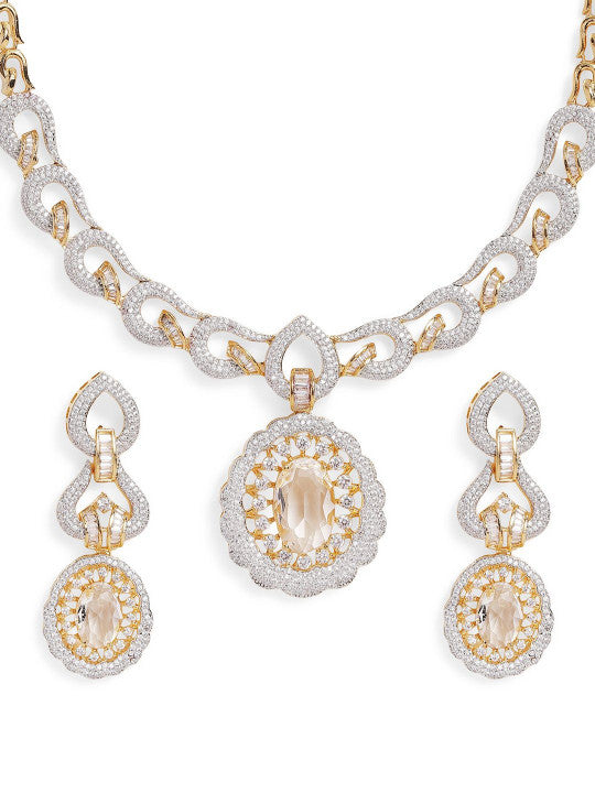 Ishin White  Colour Gold Plated American Diamond Jewellery Set