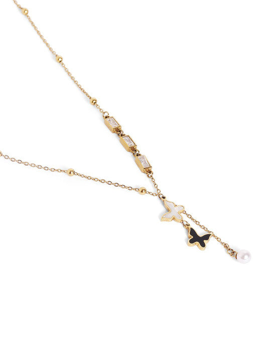 Ishin Black  Colour Gold Plated Artificial Stones And Beads Chain