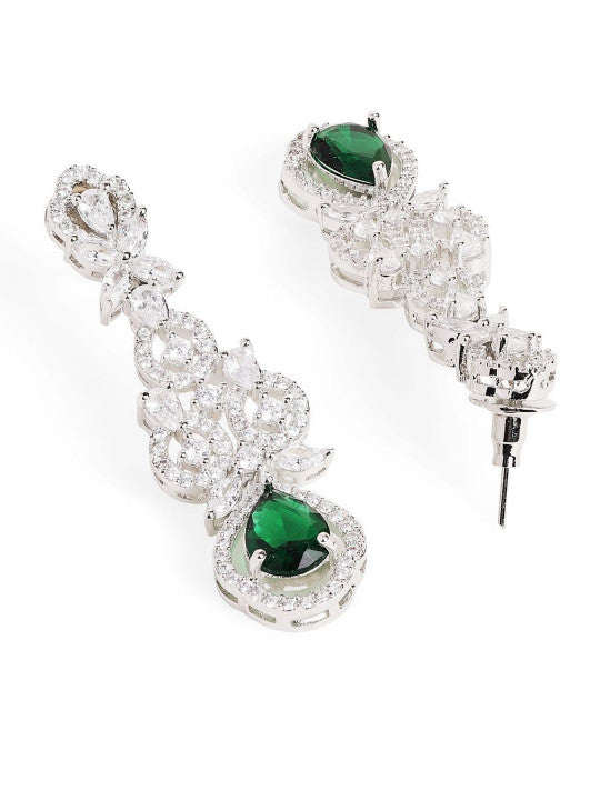 Ishin Green  Colour Silver Plated American Diamond Jewellery Set