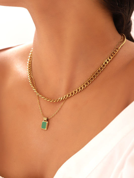 Ishin Green  Colour Gold Plated Emerald Chain