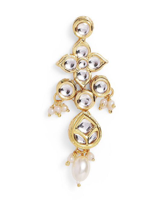 Ishin White Colour Gold plated Kundan with pearl Drop Earring