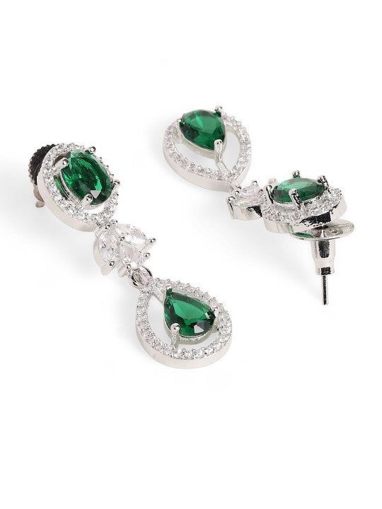 Ishin Green  Colour Silver Plated American Diamond Jewellery Set