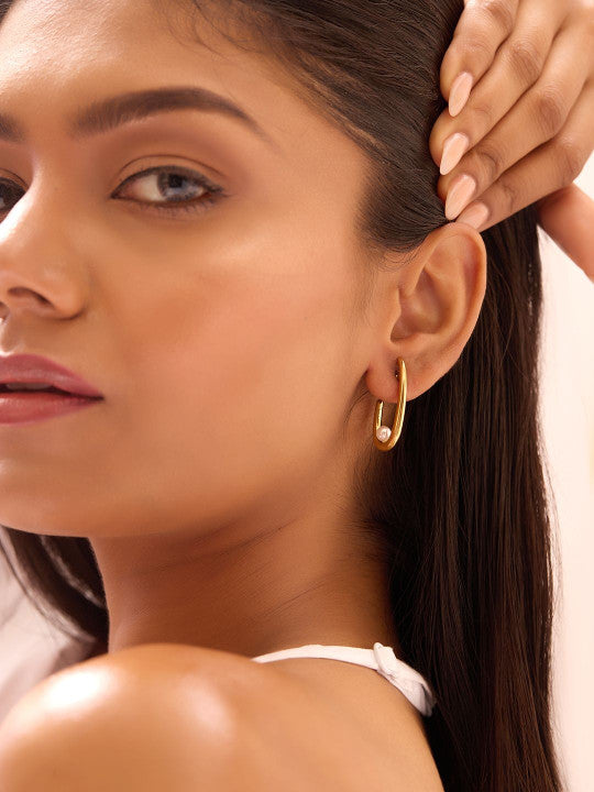 Ishin Green Colour Gold Plated Emerald Stud Earring