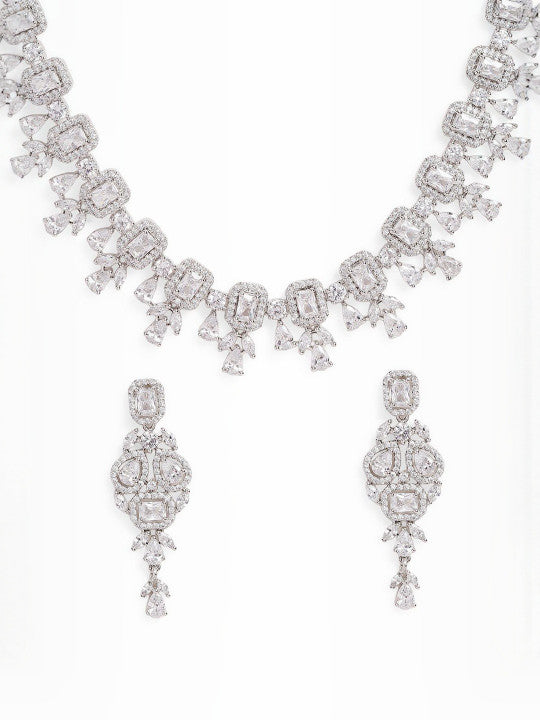 Ishin White  Colour Silver Plated American Diamond Jewellery Set