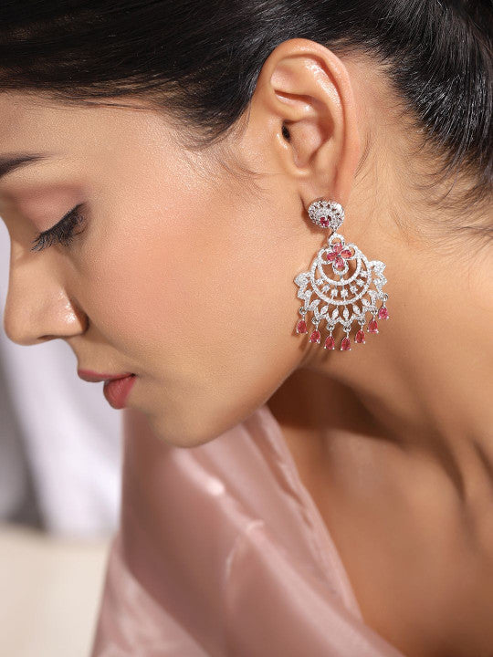 Ishin White Colour Silver Plated American Diamond Drop Earring