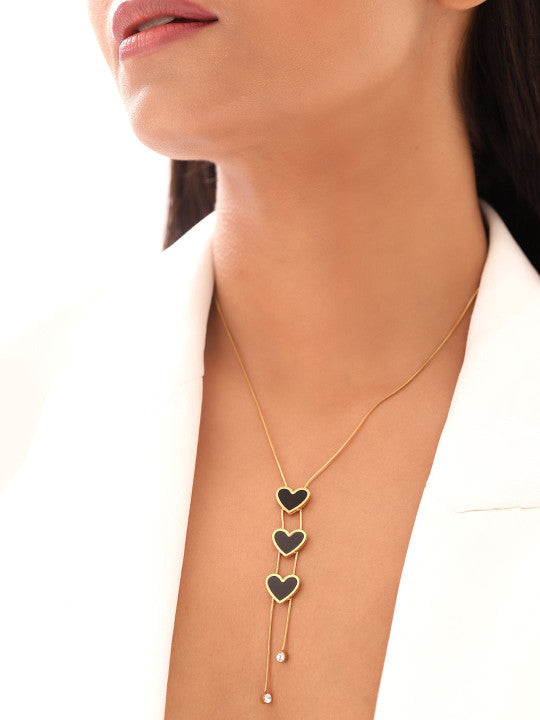 Ishin Black  Colour Gold Plated Artificial Stones And Beads Chain