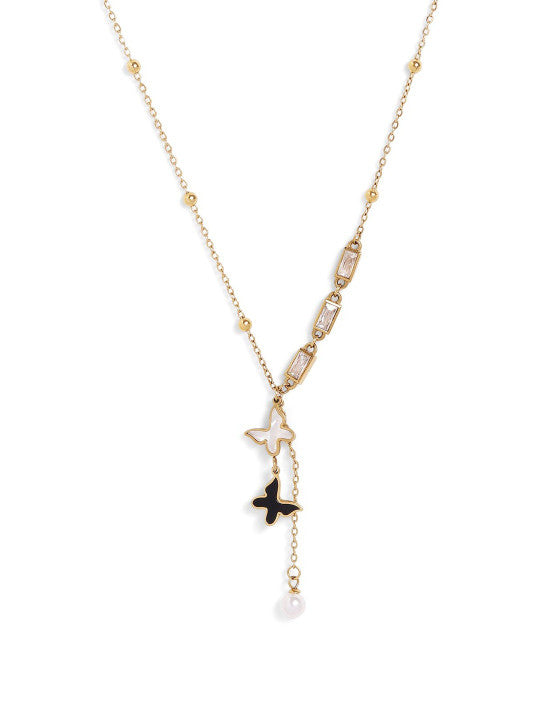 Ishin Black  Colour Gold Plated Artificial Stones And Beads Chain