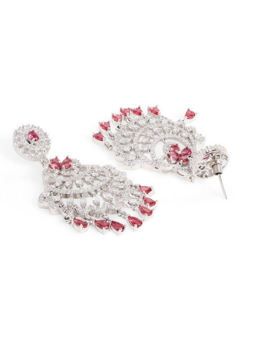 Ishin White Colour Silver Plated American Diamond Drop Earring