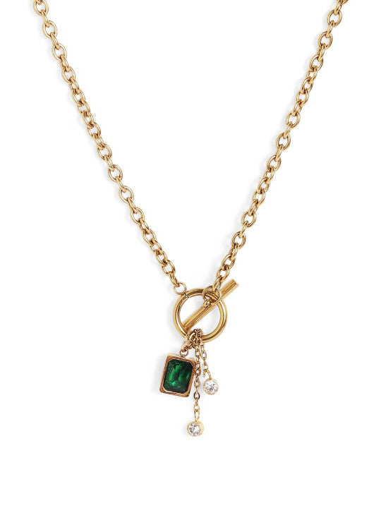 Ishin Green  Colour Gold Plated Emerald Chain