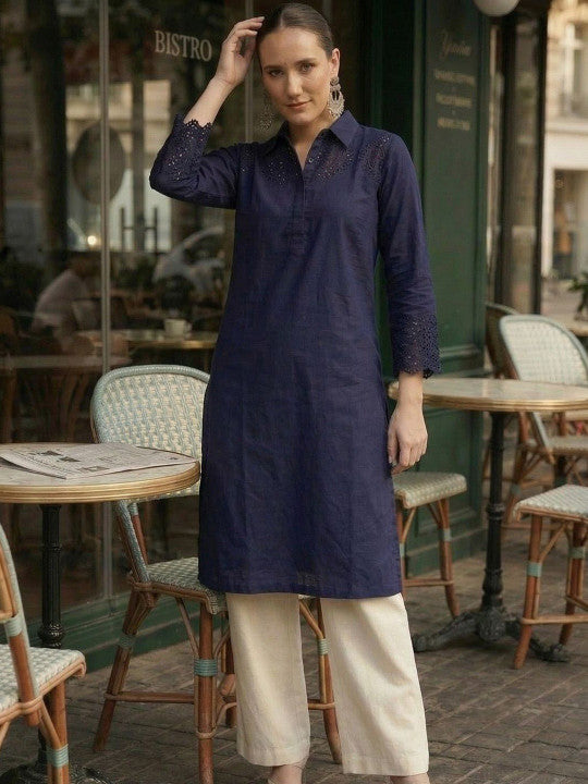 Comfy Navy Daftar Embroidered Shirts