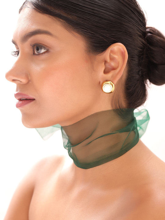 Ishin White Colour Gold Plated Artificial Stones And Beads Stud Earring