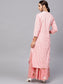 Ishin Women's Cotton Pink & Off White Printed A-Line Kurta Palazzo Set