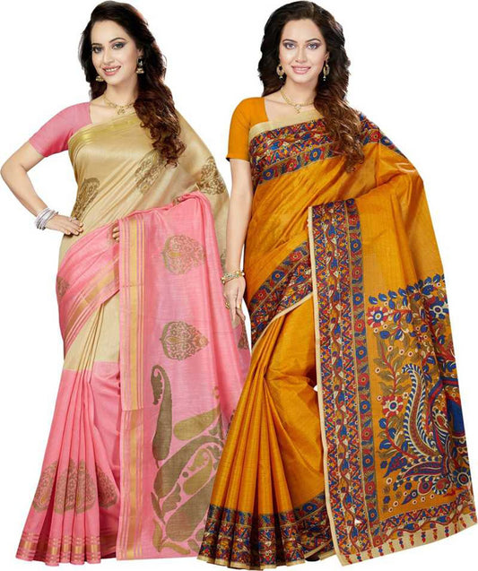 Ishin Combo of 2 Art Printed Women's Saree/Sari