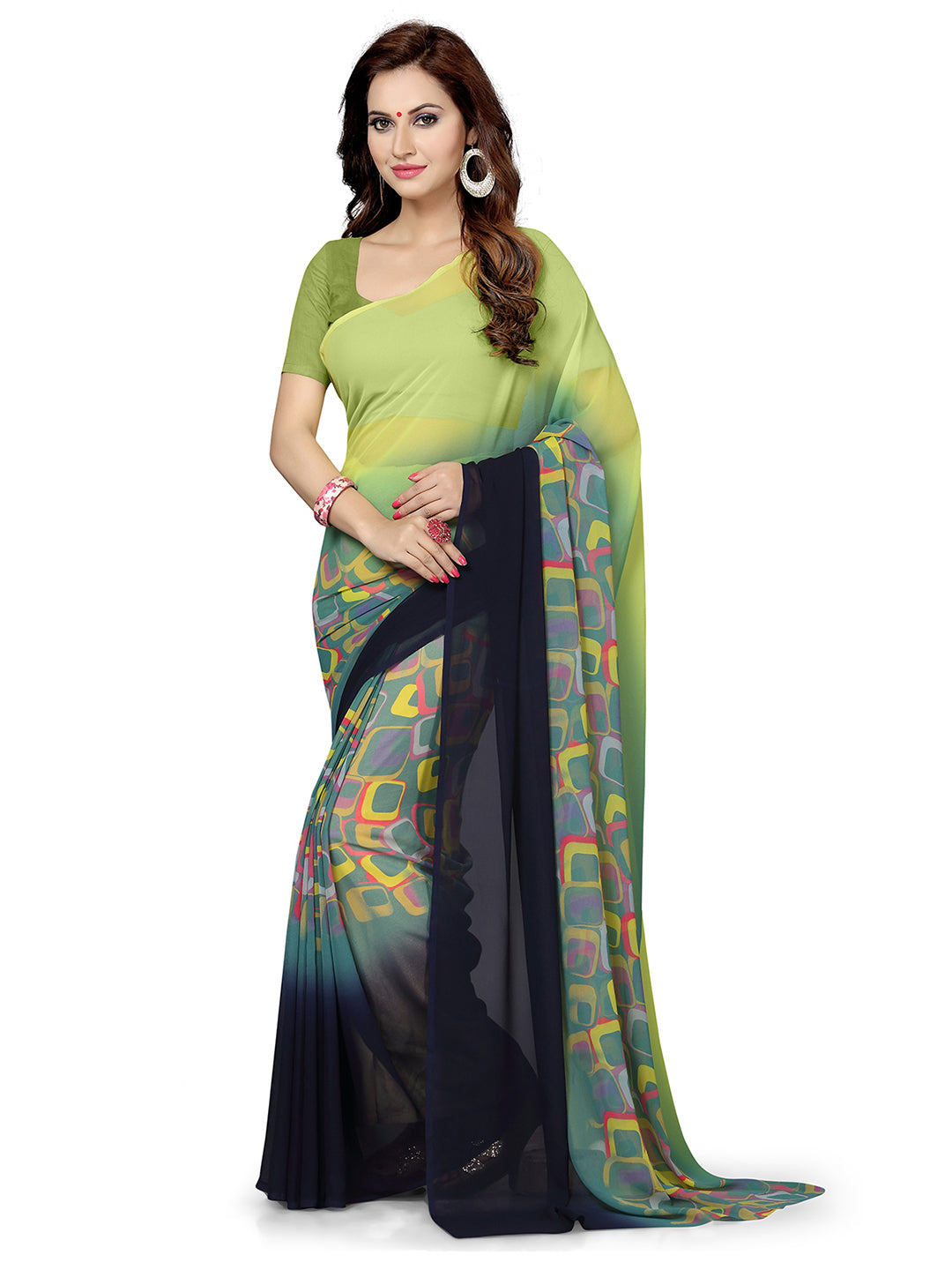 Ishin Combo of 5 Poly Georgette Multicolor Printed Women's Sarees with Blouse Piece