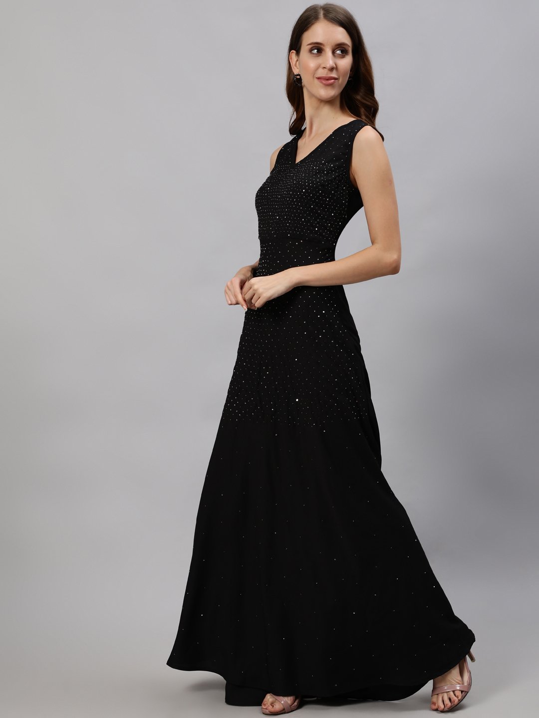 Ishin Women's Black Embellished Gown Dress