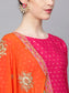Ishin Women's Poly Cotton Pink Embroidered A-Line Kurta With Palazzo & Dupatta