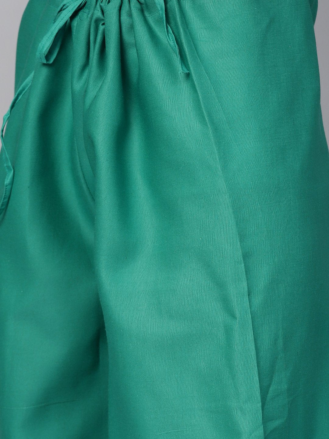Ishin Women's Cotton Blend Navy Blue & Green Embroidered A-Line Kurta Palazzo Dupatta Set