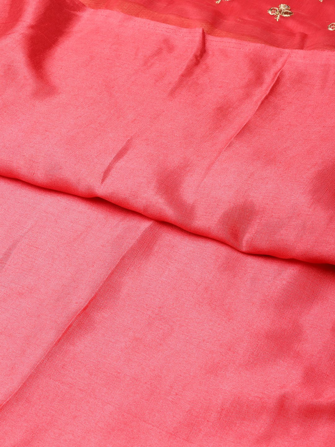 Ishin Women's Chanderi Cotton Red Embellished A-Line Kurta Palazzo Dupatta Set