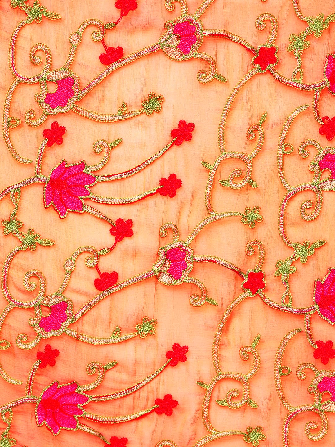 Ishin Women's Poly Cotton Orange Embroidered A-Line Kurta With Palazzo & Dupatta