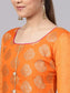 Ishin Women's Chanderi Silk Orange & Pink Woven A-Line Kurta With Palazzo & Dupatta