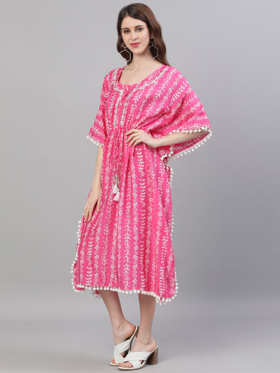 Ishin Women's Pink Embroidered Kaftan Dress