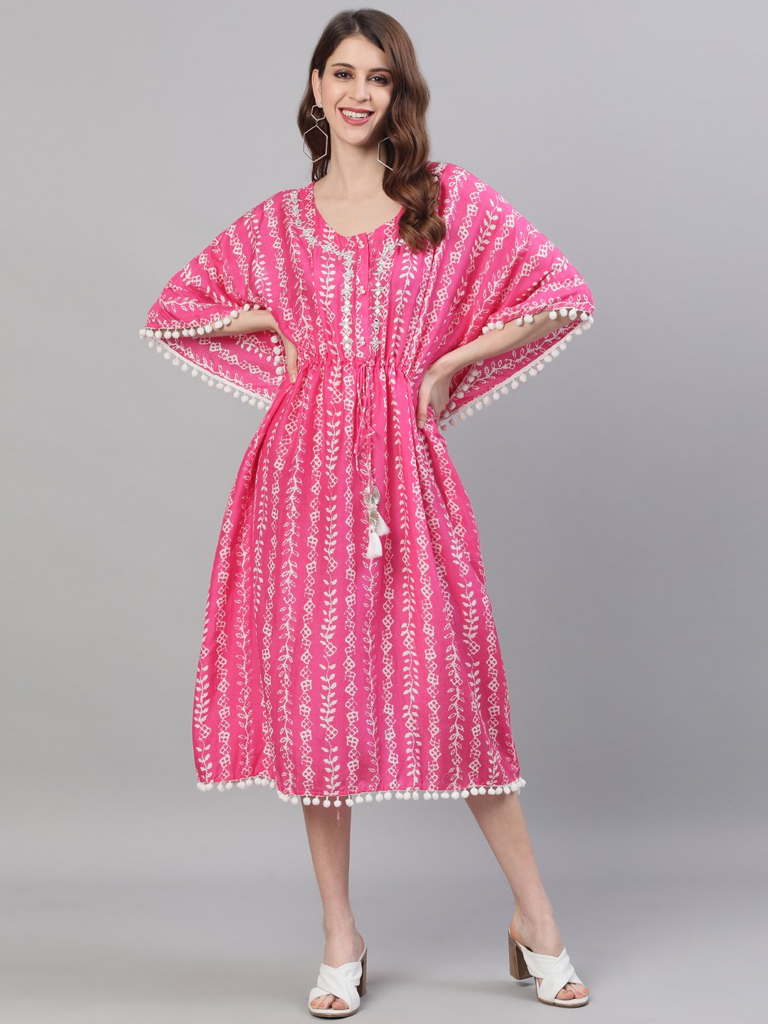 Ishin Women's Pink Embroidered Kaftan Dress