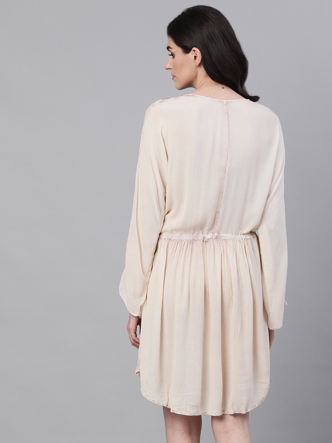 Ishin Women's Polyester Light Pink A-Line Embroidered Dress