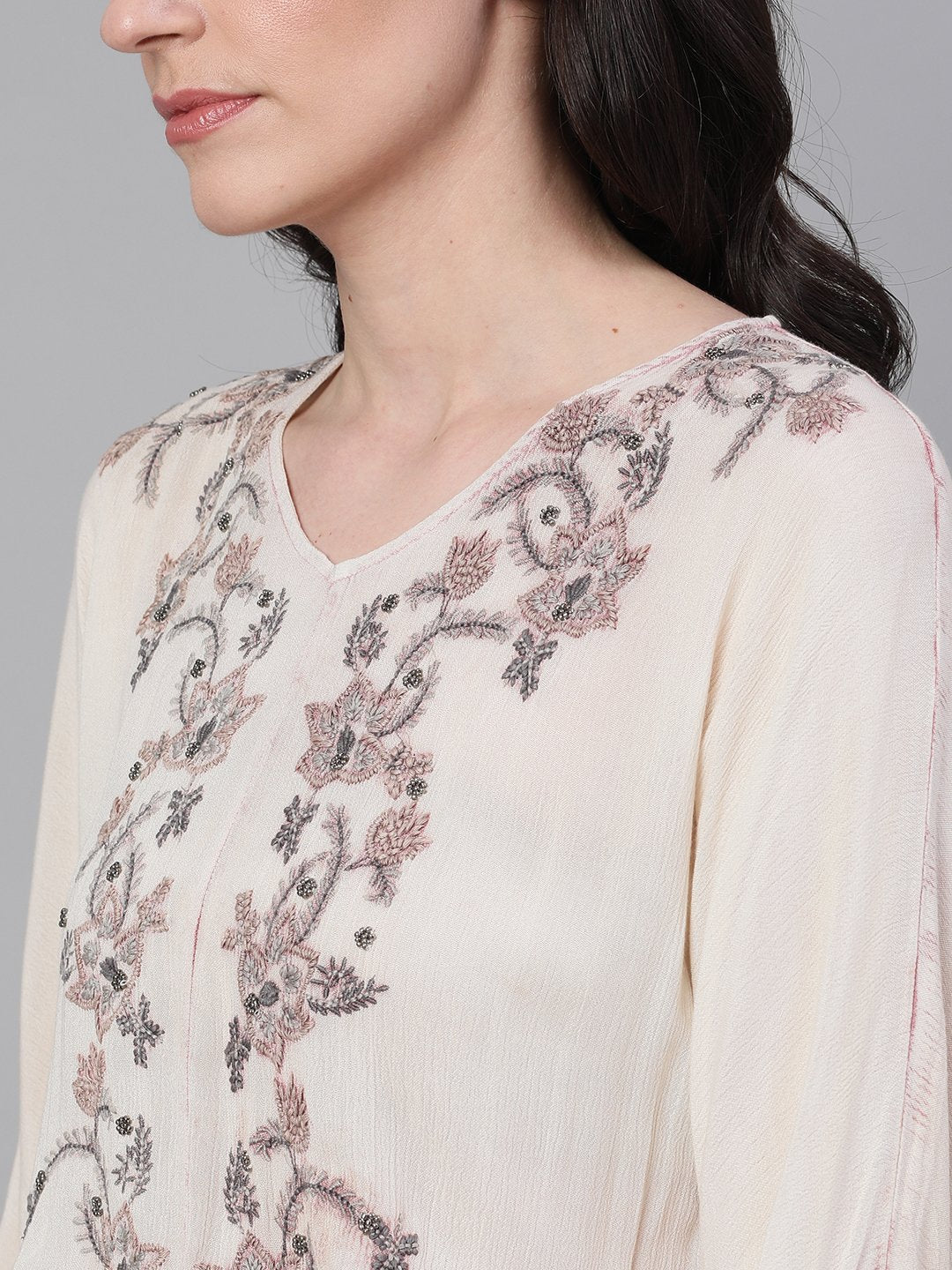 Ishin Women's Polyester Light Pink A-Line Embroidered Dress