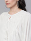 Ishin Women's Rayon White Silver Lurex Embroidered Ruffle Dress