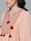 Ishin Women's Cotton Peach Lurex Smoked Tie & Dye Butterfly Dress