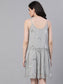 Ishin Women's Poly Georgette Grey Mirror Embellished A-Line Dress