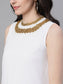 Ishin Women's Poly Crepe White Solid Jewel Neck A-Line Dress
